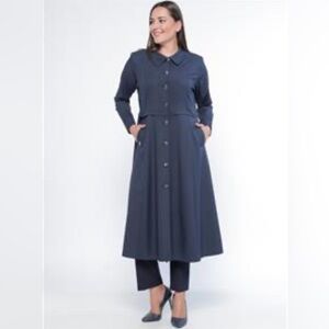 METEX Sz 48 Button Down Long Sleeve Collared Modest Length Flowy Midi Dress